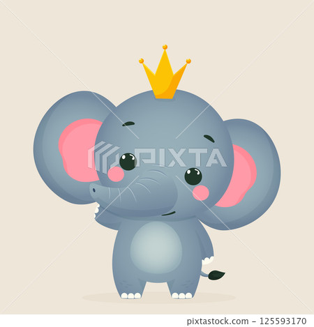 Cute Elephant Wearing Crown Flat Vector Illustration Isolated Cute Elephant Wearing Crown Flat Vector Illustration Isolated 125593170