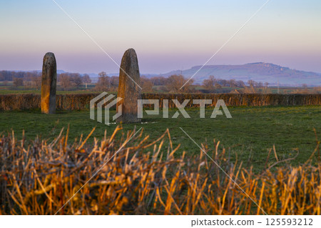 menhirs standing in Couches, Saone et Loire, Bourgogne Franche Comte, France 125593212