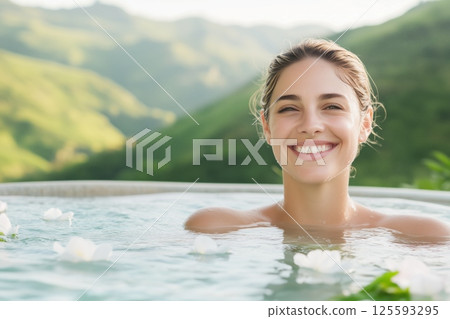 Close-up of glossy Japchae noodles with sauteed vegetables being lifted by chopsticks against a neutral background 125593295