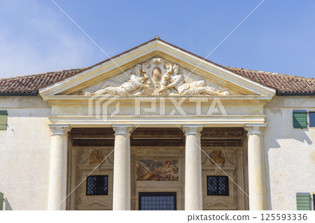 Neoclassical facade of Villa Emo in Vedelago, Treviso, Veneto, Italy, featuring sculptures and frescoes Neoclassical facade of Villa Emo in Vedelago, Treviso, Veneto, Italy, featuring sculptures and frescoes 125593336