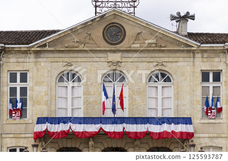 Town Hall of Auch displaying French and European Union flags in Place de la Liberation, Occitanie, France Town Hall of Auch displaying French and European Union flags in Place de la Liberation, Occitanie, France 125593787