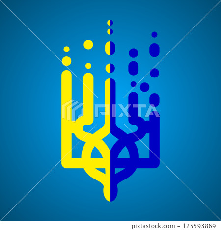 Coat of arms of Ukraine. Modern trident icon or emblem. National Ukrainian symbols. Vector illustration isolated on blue background EPS 10 125593869