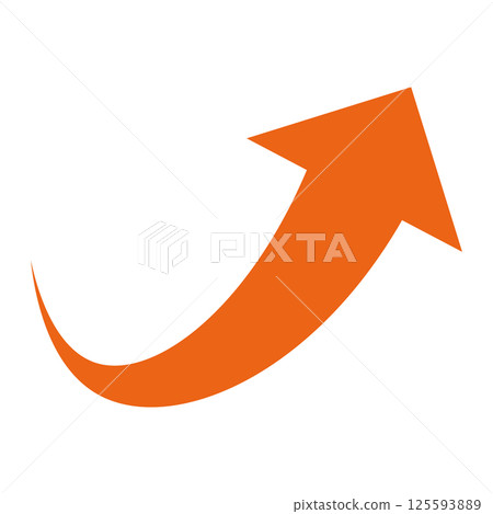 Simple orange arrow illustration rising to the right on a white background 125593889