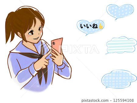 Illustration of a girl happily using a smartphone Illustration of a girl happily using a smartphone 125594108