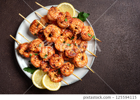 Grilled shrimps skewers Grilled shrimps skewers 125594115