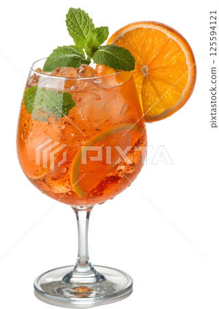 Aperol spritz cocktail with orange slice and mint isolated on the transparent background Aperol spritz cocktail with orange slice and mint isolated on the transparent background 125594121