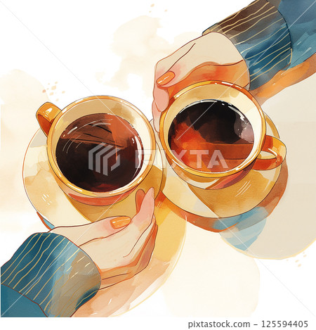 Coffee cups with hearts symbolizing love and connection in a cozy setting Coffee cups with hearts symbolizing love and connection in a cozy setting 125594405