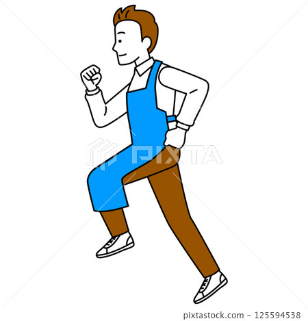 A man in an apron running (sideways) 125594538