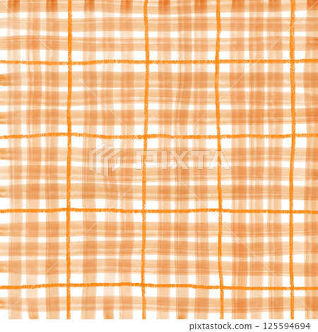 Orange Plaid Gingham Check Hand Drawn Background Pattern Overlay 125594694