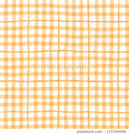Orange Plaid Gingham Check Hand Drawn Background Pattern Overlay 125594696
