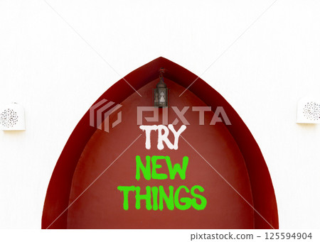 Try new things symbol. Concept words Try new things on beautiful white and red wall. Beautiful white and red wall background. Business motivational lifestyle try new things concept. Copy space. Try new things symbol. Concept words Try new things on beautiful white and red wall. Beautiful white and red wall background. Business motivational lifestyle try new things concept. Copy space. 125594904