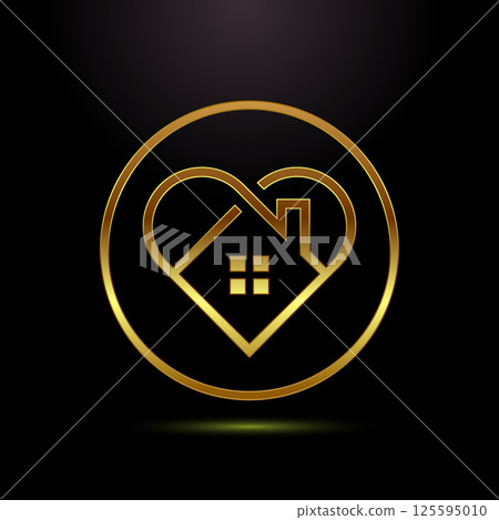 Home care icon design illustration, House care logo sign in gold color style Home care icon design illustration, House care logo sign in gold color style 125595010