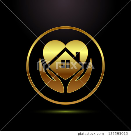 Home care icon design illustration, House care logo sign in gold color style Home care icon design illustration, House care logo sign in gold color style 125595013