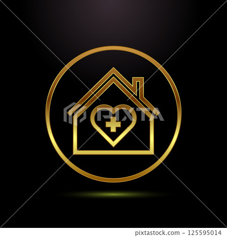 Home care icon design illustration, House care logo sign in gold color style Home care icon design illustration, House care logo sign in gold color style 125595014