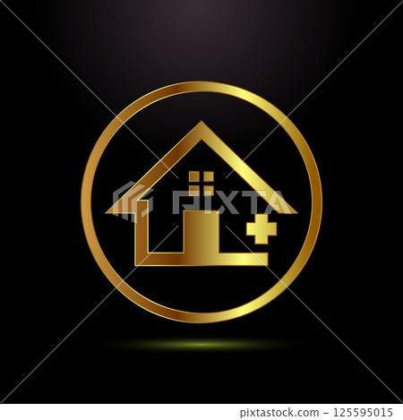 Home care icon design illustration, House care logo sign in gold color style Home care icon design illustration, House care logo sign in gold color style 125595015