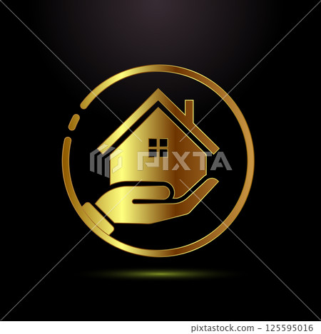 Home care icon design illustration, House care logo sign in gold color style Home care icon design illustration, House care logo sign in gold color style 125595016