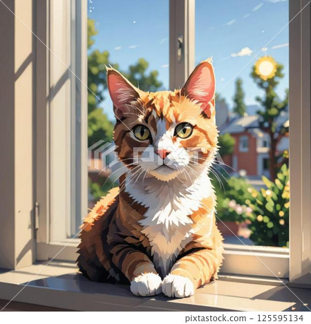 Cute pixel art cat line stamp style glitter 125595134