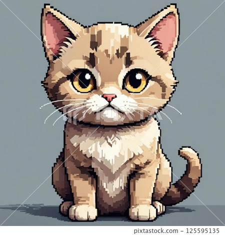 Cute pixel art cat line stamp style Teretere 125595135