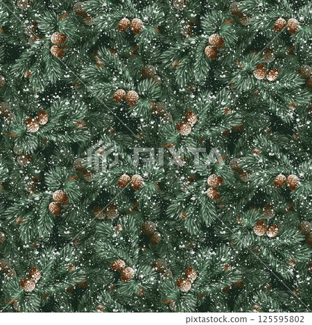 Seamless Winter Fir branches and Snow Pattern Seamless Winter Fir branches and Snow Pattern 125595802
