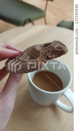 Close-up of a bitten chocolate cookie 125595830