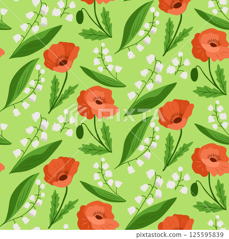 Seamless floral pattern with red poppies 125595839