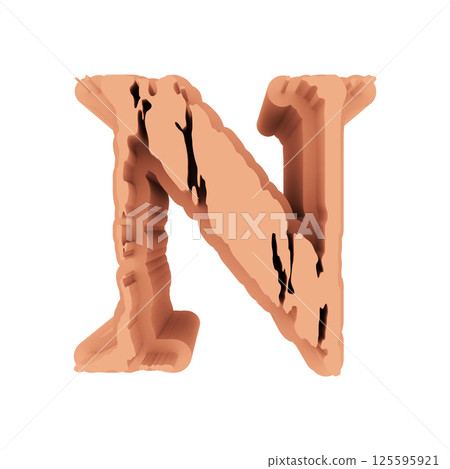 Cracked letter. Decorative pink font. 3D rendered illustration. 125595921