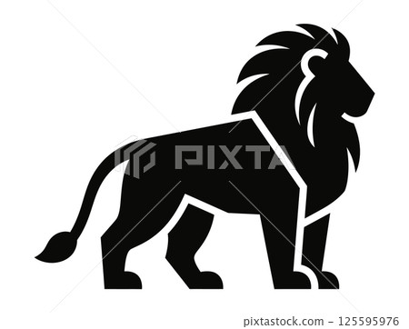 Powerful Black Silhouette Vector of a Lion. 125595976