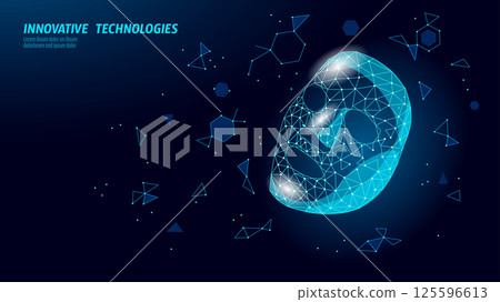 Abstract polygonal fabric face mask illustration. Blue lines face structure. Cosmetic salon care future technology projects. Digital futuristic low-poly art white background Abstract polygonal fabric face mask illustration. Blue lines face structure. Cosmetic salon care future technology projects. Digital futuristic low-poly art white background 125596613