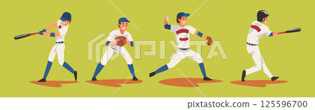 Young Man Baseball Player Playing Bat-and-ball Game Vector Set Young Man Baseball Player Playing Bat-and-ball Game Vector Set 125596700
