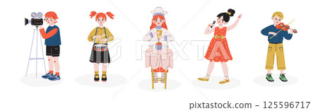 Kid Character Engaged in Hobby and Favorite Activity Vector Set Kid Character Engaged in Hobby and Favorite Activity Vector Set 125596717