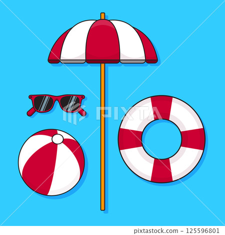 Beach Elements. Set of illustrations in cartoon style. Vector illustration 125596801