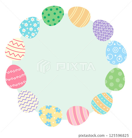 Round frame of painted easter eggs. Vector template. Simple flat illustration Round frame of painted easter eggs. Vector template. Simple flat illustration 125596825