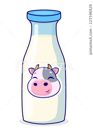 Cow logo on milk bottle. Vector illustration Cow logo on milk bottle. Vector illustration 125596826