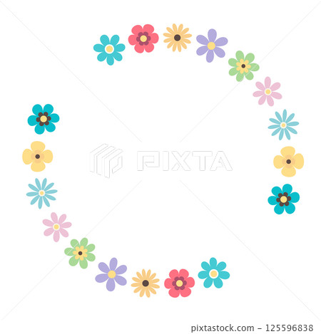 Round frame of spring flowers. Hand drawn vector illustration 125596838