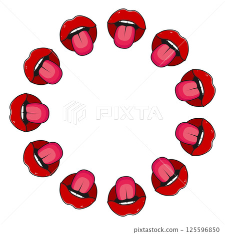 Round frame of cartoon lips. Vector illustration Round frame of cartoon lips. Vector illustration 125596850