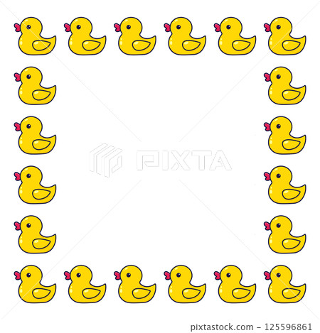Square frame of cartoon cute yellow ducks. Hand drawn. Vector illustration Square frame of cartoon cute yellow ducks. Hand drawn. Vector illustration 125596861