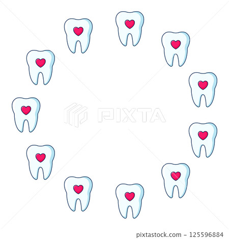 Round frame made of teeth. Pattern for dental clinic. Hand drawn. Vector illustration 125596884