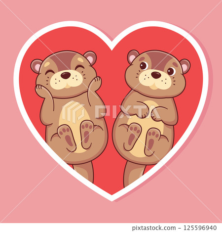 Otters in love. Cartoon characters. Vector illustration 125596940