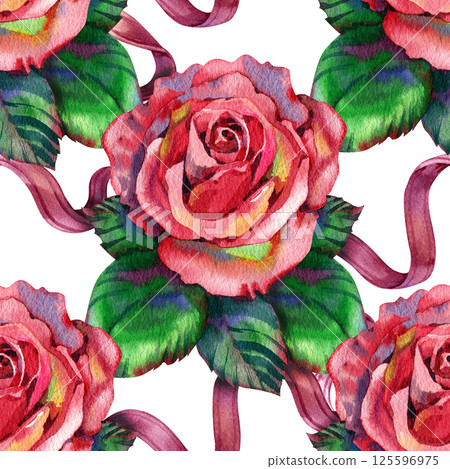 Watercolor red roses Seamless pattern hand drawn illustration. Texture for fabric, wrapping, wallpaper. Decorative print. Watercolor red roses Seamless pattern hand drawn illustration. Texture for fabric, wrapping, wallpaper. Decorative print. 125596975