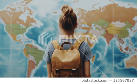 Exploring the world map at a travel destination 125597057