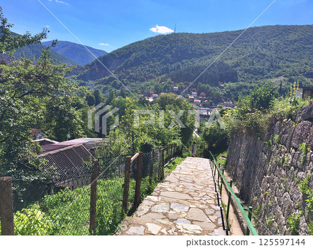 Panoramic view from castle over city Jajce 125597144