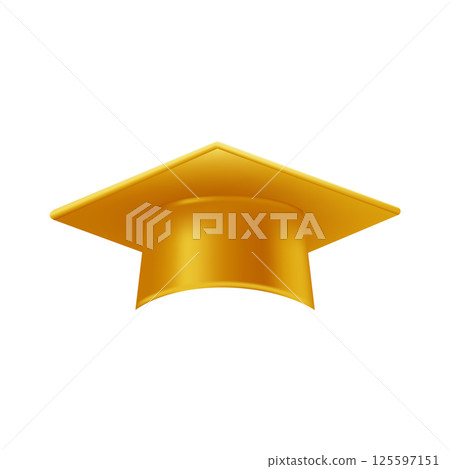 Realistic gold graduate cap. 3D Graduation Doctoral hat. 125597151