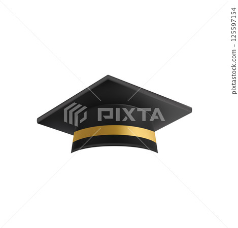 Realistic Black graduate cap. 3D Graduation Doctoral hat. 125597154