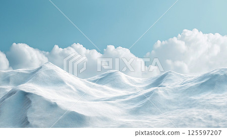 Snowdrift isolated. Snow landscape decoration, frozen hills. White snow covered hill with a few small snow piles. Empty snow banks field. background. 125597207