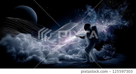 Fantasy illustration of nature, city, fictional world 125597303