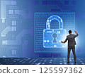 Man in digital security concept pressing button 125597362