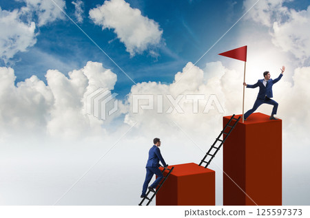 Businessman in career growth and progression concept Businessman in career growth and progression concept 125597373