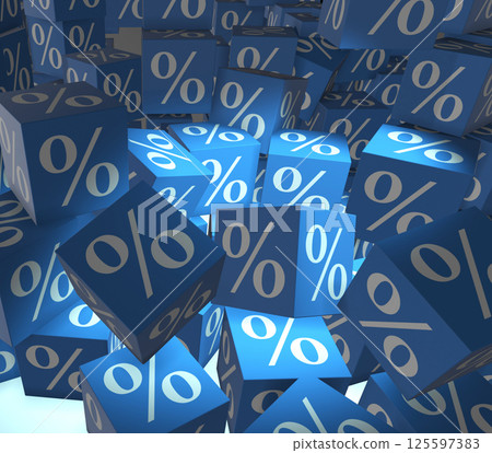 Percentage signs on cubes - 3d rendering 125597383