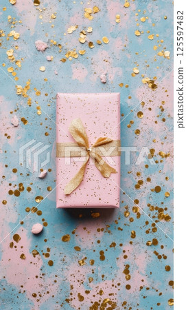 Wrapped gift on colorful background 125597482