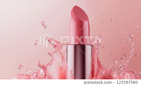Lipstick splashing in pink water Lipstick splashing in pink water 125597560